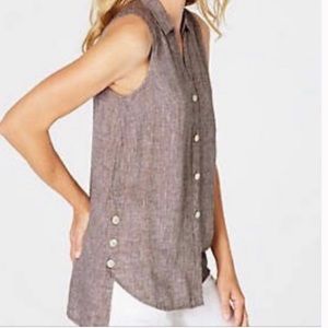 100% Linen Hi-Low Collard Sleeveless Tunic